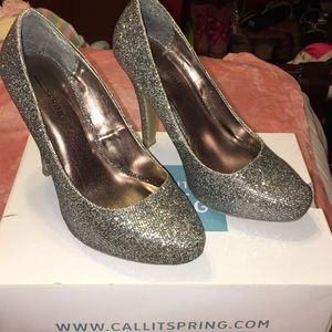Silver glitter heels